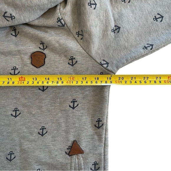 Naketano Grey Cowl Neck Hoodie - Size Large - Nautical Anchor Print Sweater - L - Picture 13 of 14